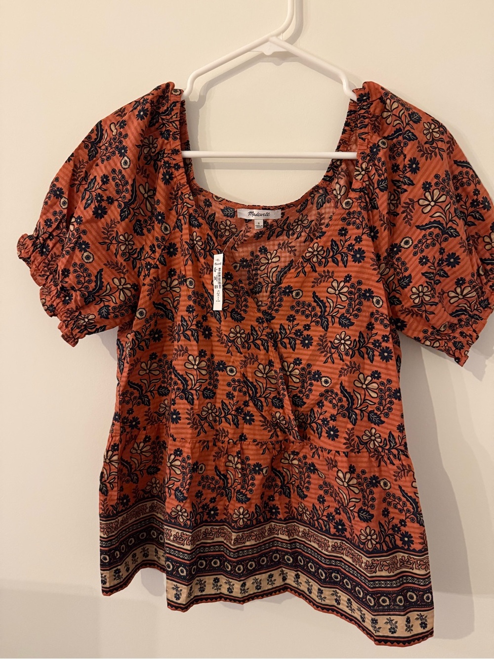 NWT Madewell Puff Sleeve Peplum Cavoli Floral V- Neck Top Size Small